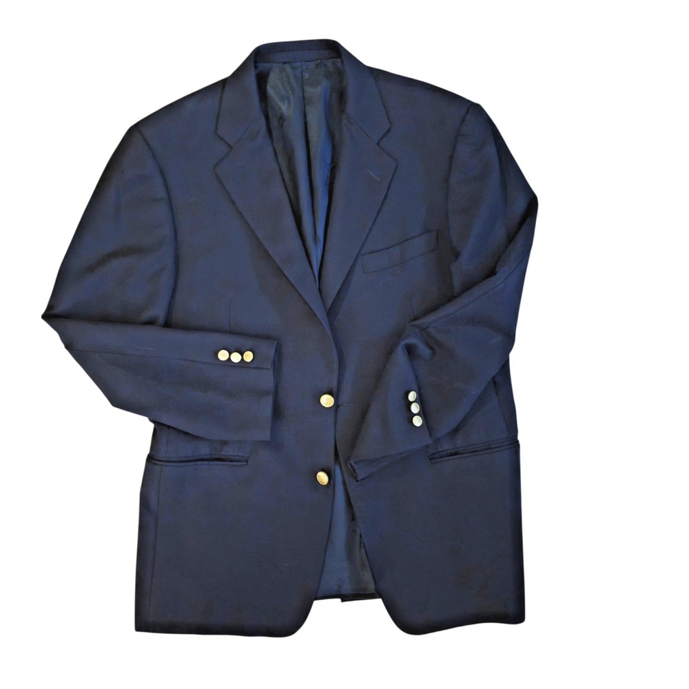 Bobby Jones Collection Navy Wool Blazer Sport Coat 40S Gold Golfer Buttons Y2K